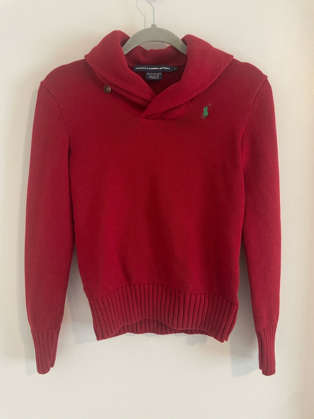 Ralph Lauren Sport Red Shawl Collar Sweater Sz L